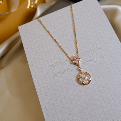 [Lucas Jewelry]STAR AND SUN WHITE MOP 2 MOTIF PINK GOLD NECKLACE