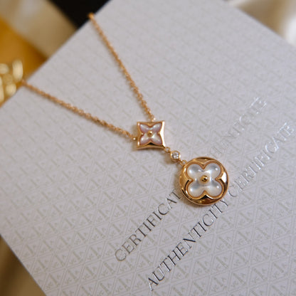 [Lucas Jewelry]STAR AND SUN WHITE MOP 2 MOTIF PINK GOLD NECKLACE