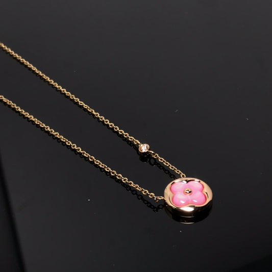 [Lucas Jewelry]COLOR BLOSSOM PINK MOP SUN GOLD NECKLACE