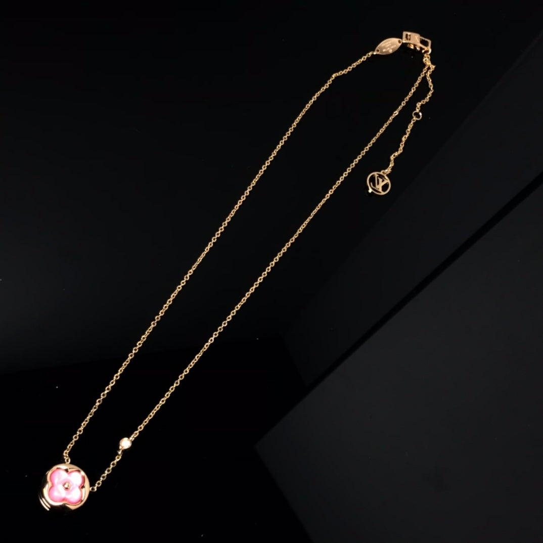 [Lucas Jewelry]COLOR BLOSSOM PINK MOP SUN GOLD NECKLACE