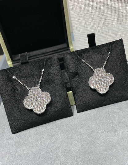 [Lucas Jewelry]CLOVER 25MM LARGE PENDANT DIAMOND PAVED SILVER NECKLACE