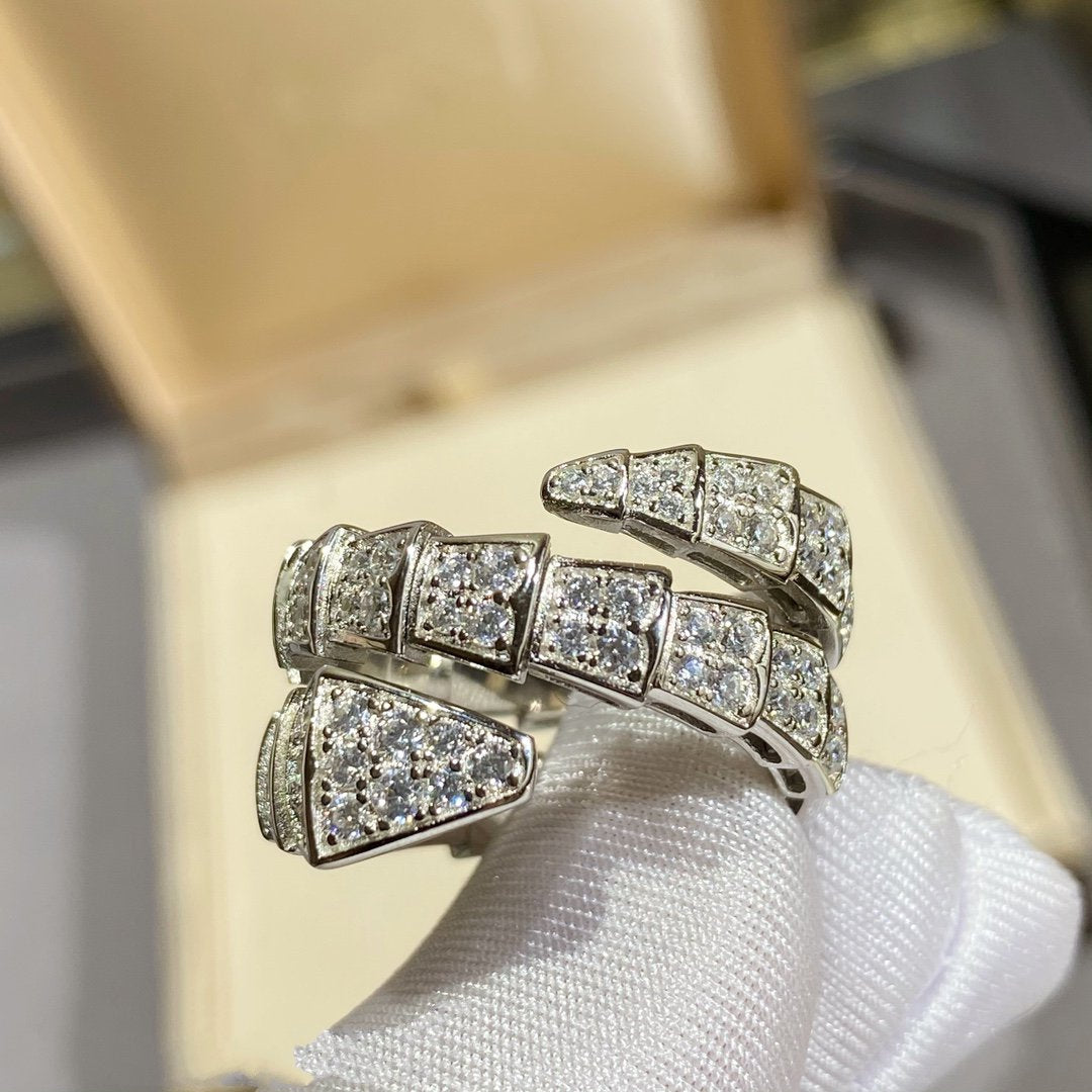 [Lucas Jewelry]SERPENTI DOUBLE RING SILVER DIAMOND PAVED