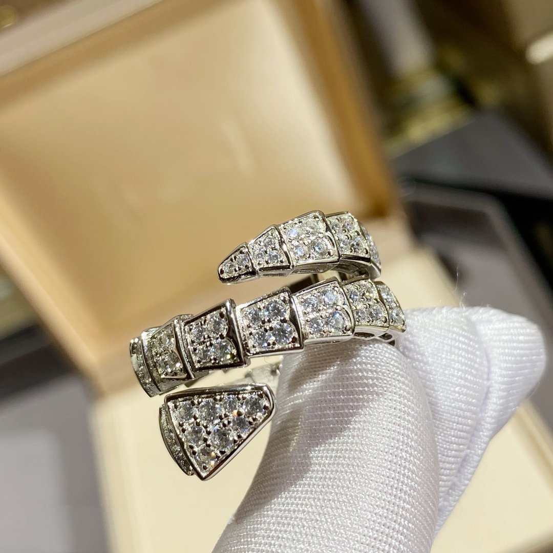 [Lucas Jewelry]SERPENTI DOUBLE RING SILVER DIAMOND PAVED