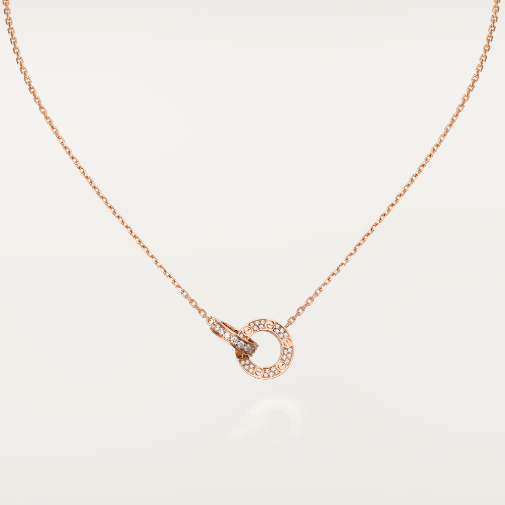 [Lucas Jewelry]LOVE 7.6MM NECKLACE ROSE GOLD AND SILVER  FULL DIAMOND