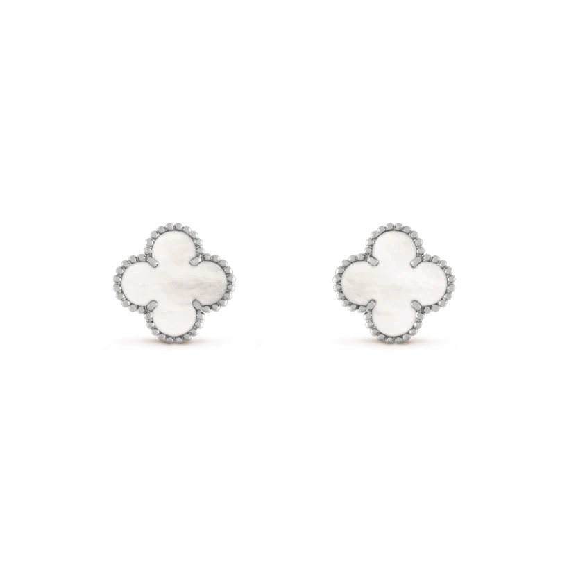 [Lucas Jewelry]CLOVER MEDIUM 1 MOTIFS  WHITE MOP EARRINGS SILVER