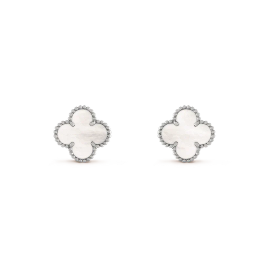 [Lucas Jewelry]CLOVER MEDIUM 1 MOTIFS  WHITE MOP EARRINGS SILVER