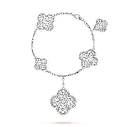 [Lucas Jewelry]CLOVER 6 MOTIFS SILVER DIAMOND BRACELET