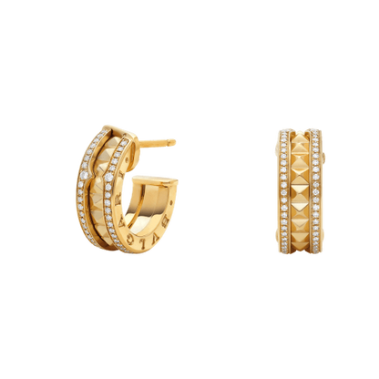 [Lucas Jewelry]ZERO 1 ROCK GOLD EARRINGS WITH STUDDED SPIRAL AND PAVED DIAMONDS