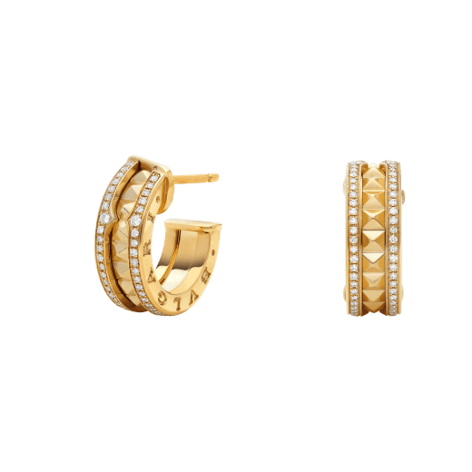 [Lucas Jewelry]ZERO 1 ROCK GOLD EARRINGS WITH STUDDED SPIRAL AND PAVED DIAMONDS