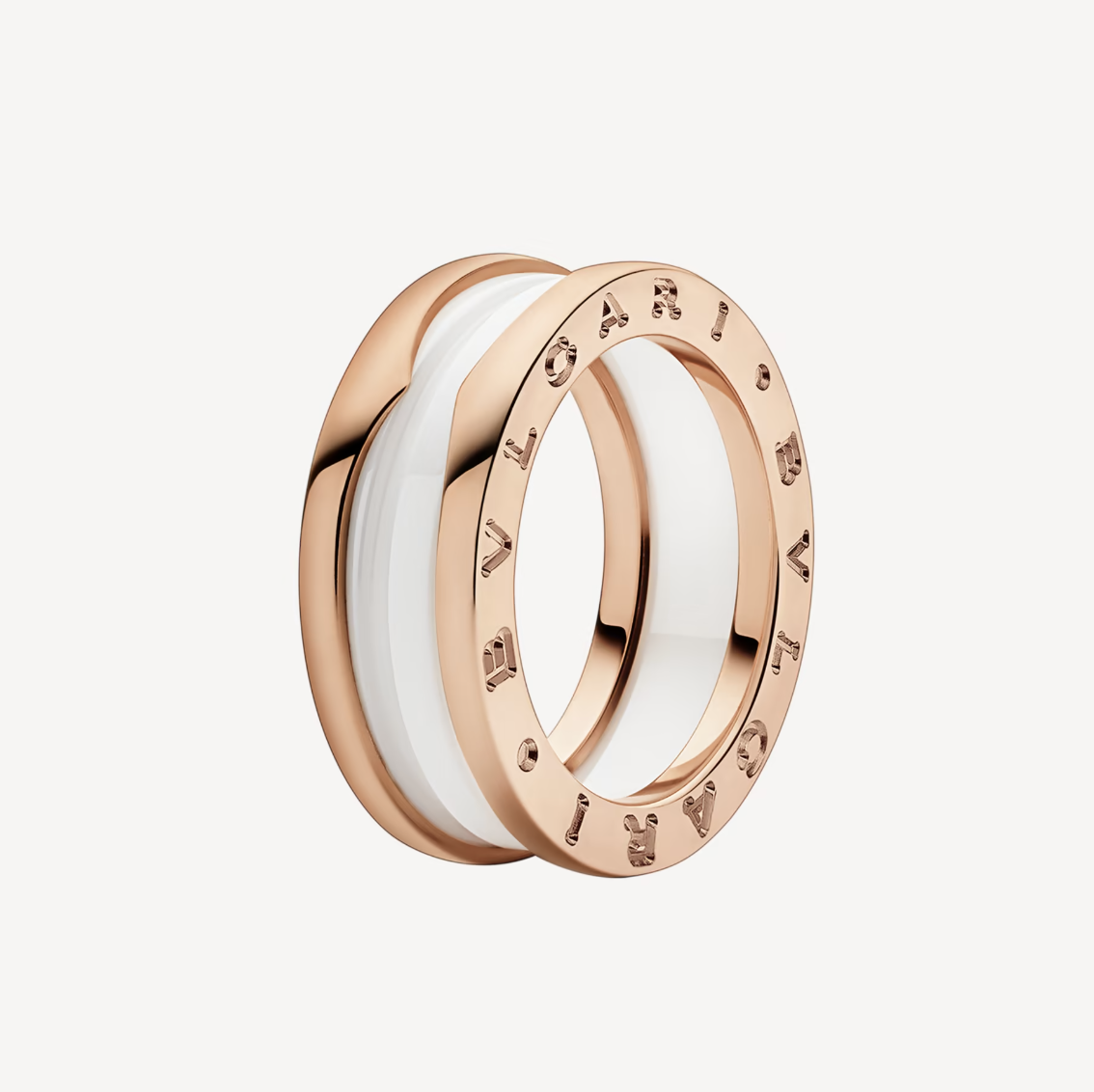 [Lucas Jewelry]ZERO 1 TWO-BAND LOOPS AND WHITE CERAMIC SPIRAL PINK GOLD RING