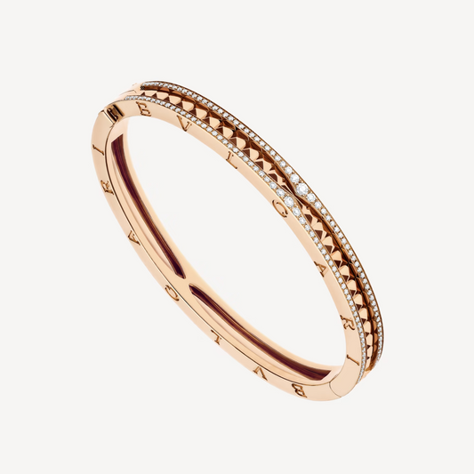 [Lucas Jewelry]ZERO 1 SPIRAL AND PAVED DIAMOND PINK GOLD BRACELET