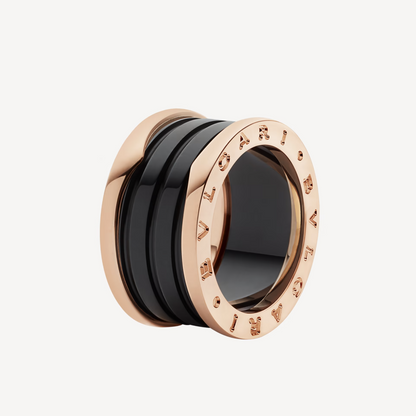 [Lucas Jewelry]ZERO 1 FOUR-BAND LOOPS AND BLACK CERAMIC SPIRAL PINK GOLD RING