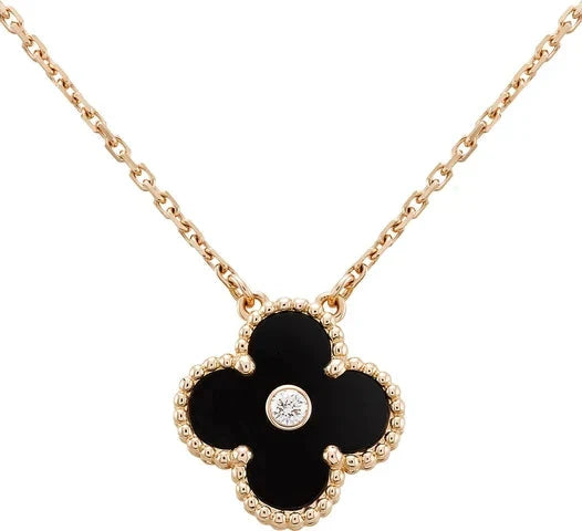 [Lucas Jewelry]CLOVER 15MM DIAMOND ONYX NECKLACE