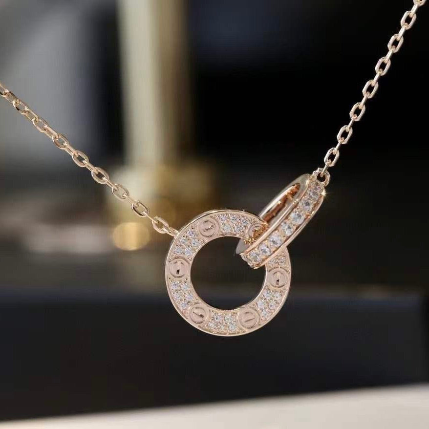 [Lucas Jewelry]LOVE 7.6MM NECKLACE ROSE GOLD AND SILVER  FULL DIAMOND