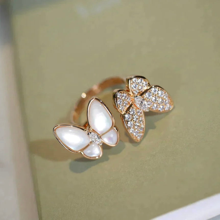 [Lucas Jewelry]TWIN BUTTERFLY DIAMOND MOP RING