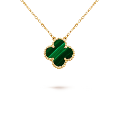 [Lucas Jewelry]CLOVER 15MM MALACHITE SINGLE FLOWER  NECKLACE