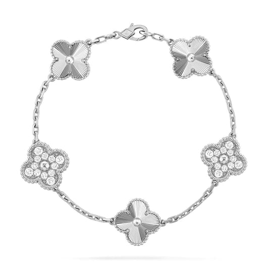 [Lucas Jewelry]CLOVER 5 MOTIF SILVER DIAMOND BRACELET