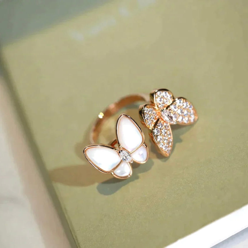 [Lucas Jewelry]TWIN BUTTERFLY DIAMOND MOP RING