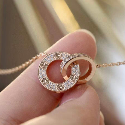 [Lucas Jewelry]LOVE 7.6MM NECKLACE ROSE GOLD AND SILVER  FULL DIAMOND