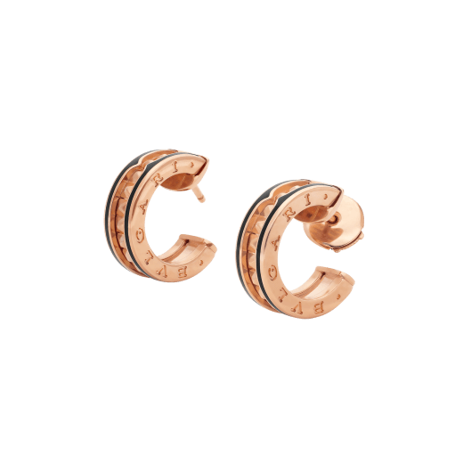 [Lucas Jewelry]ZERO 1 ROCK PINK GOLD EARRINGS WITH STUDDED SPIRAL AND BLACK CERAMIC