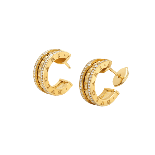 [Lucas Jewelry]ZERO 1 ROCK GOLD EARRINGS WITH STUDDED SPIRAL AND PAVED DIAMONDS