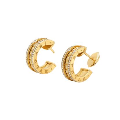 [Lucas Jewelry]ZERO 1 ROCK GOLD EARRINGS WITH STUDDED SPIRAL AND PAVED DIAMONDS