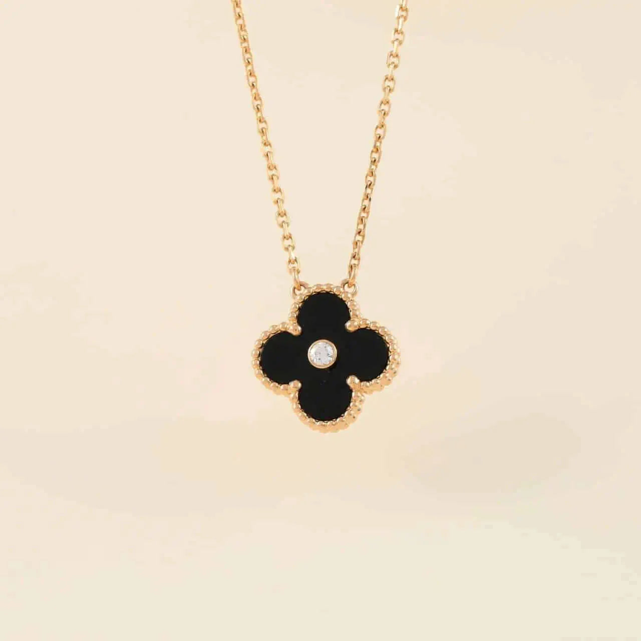 [Lucas Jewelry]CLOVER 15MM DIAMOND ONYX NECKLACE