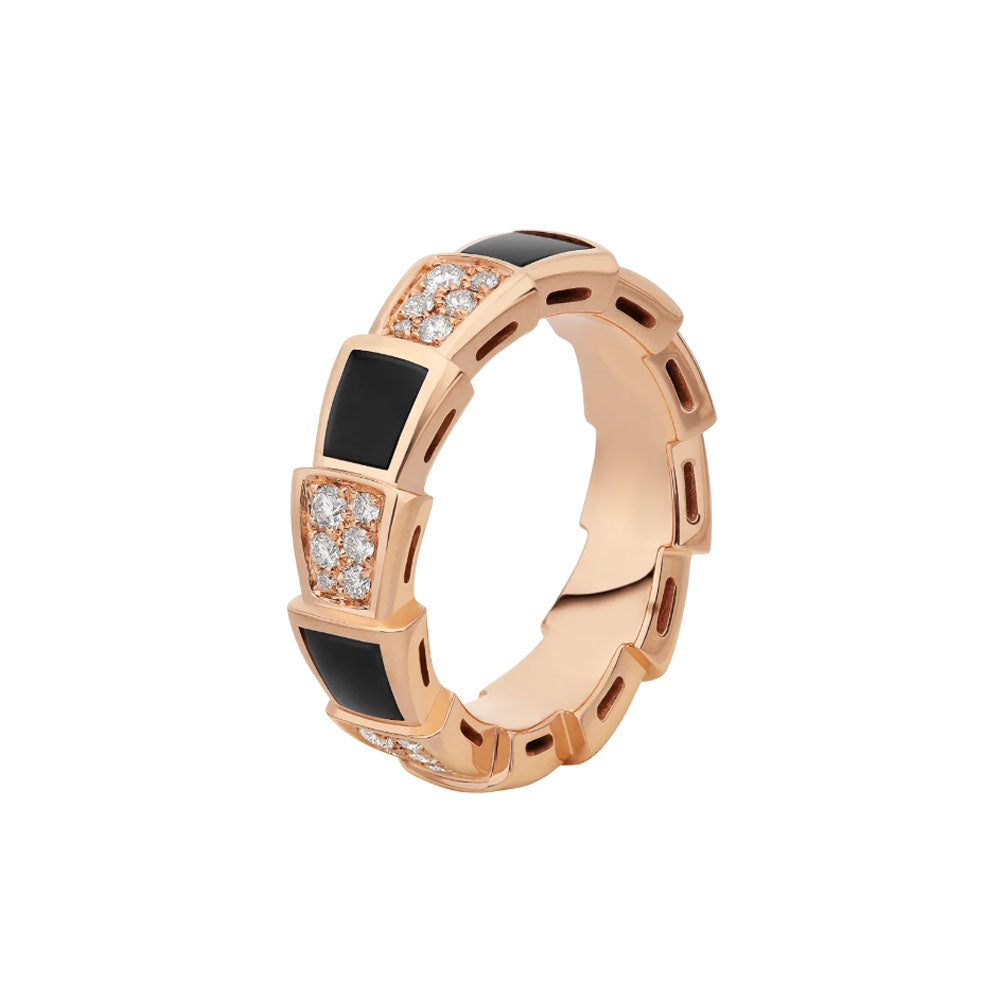 [Lucas Jewelry]SERPENTI RING PINK GOLD BLACK MOP DIAMOND PAVED 4MM