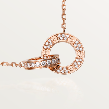 [Lucas Jewelry]LOVE 7.6MM NECKLACE ROSE GOLD AND SILVER  FULL DIAMOND