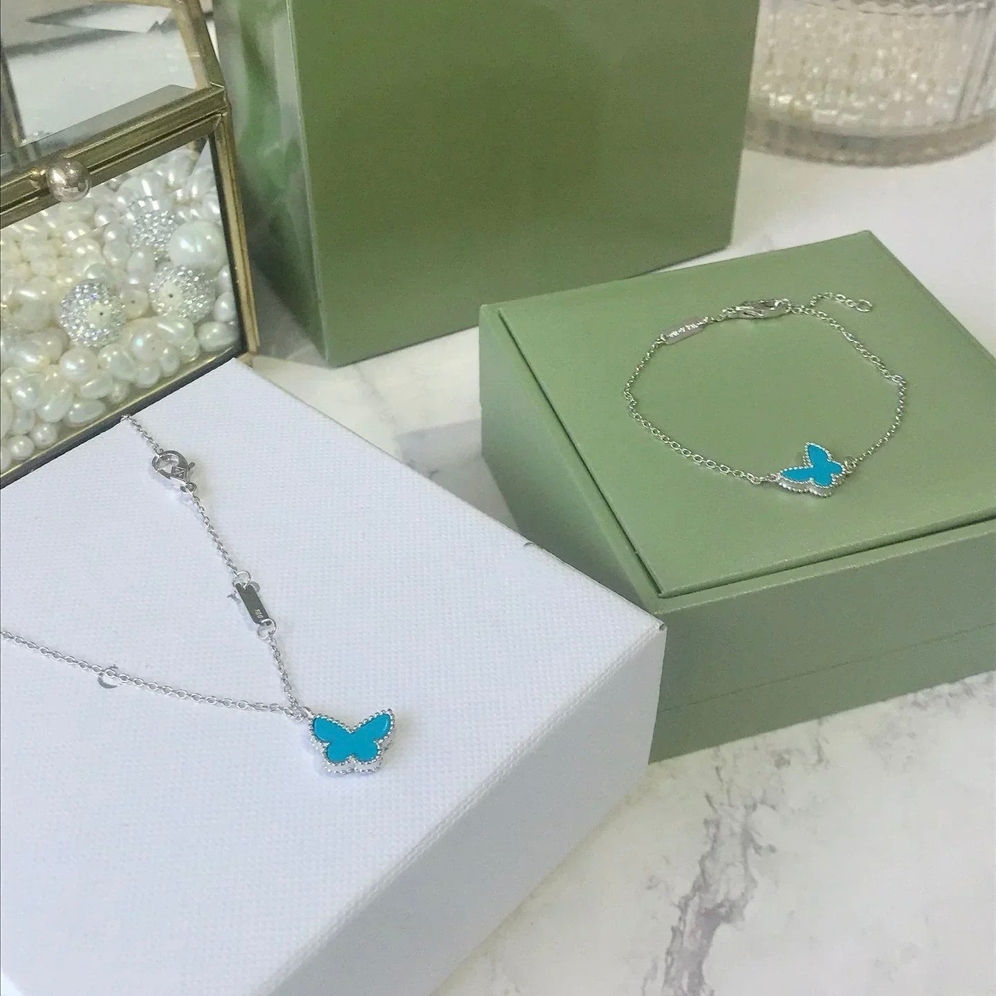 [Lucas Jewelry]BUTTERFLY TURQUOISE BUTTERFLY BRACELET SILVER