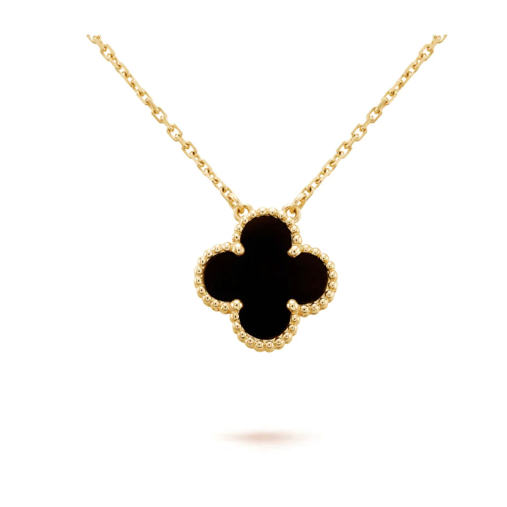 [Lucas Jewelry]CLOVER 15MM BLACK ONYX SINGLE FLOWER NECKLACE