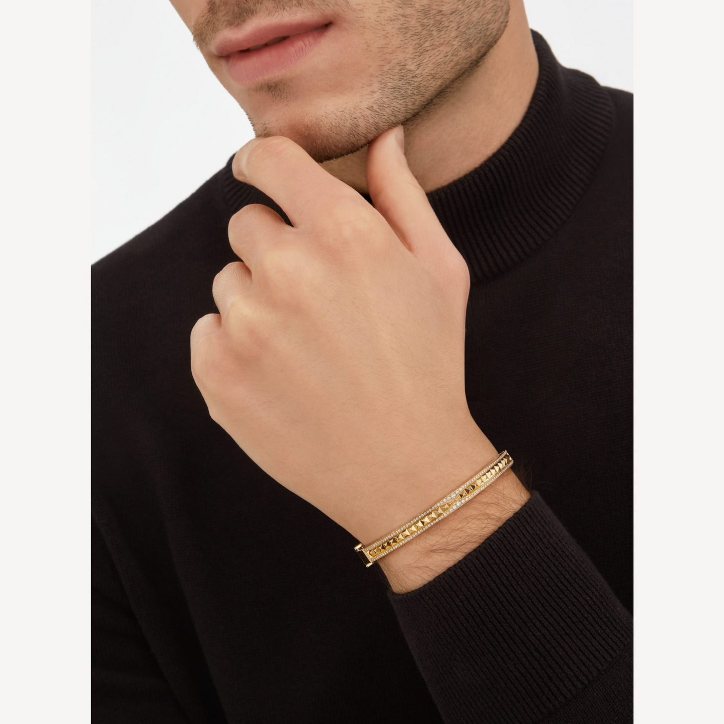 [Lucas Jewelry]ZERO 1 SPIRAL AND PAVED DIAMOND GOLD BRACELET