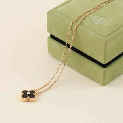 [Lucas Jewelry]CLOVER 15MM DIAMOND ONYX NECKLACE