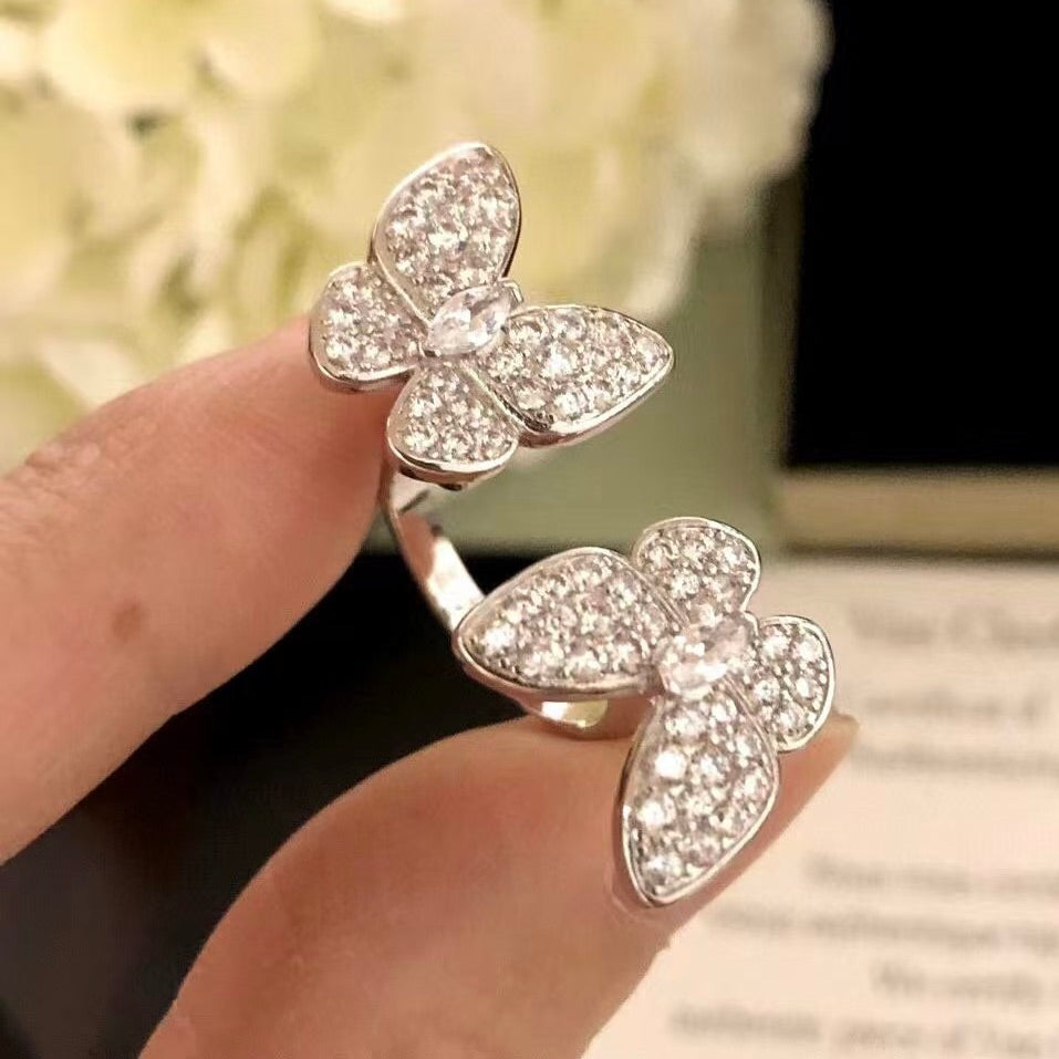 [Lucas Jewelry]TWIN SILVER BUTTERFLY DIAMOND RING