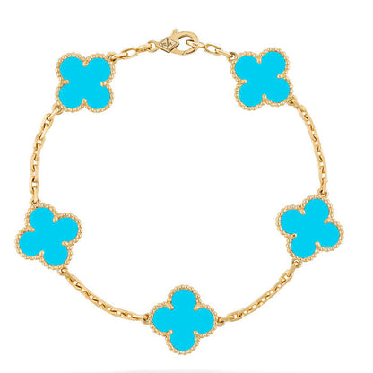 [Lucas Jewelry]CLOVER 5 MOTIFS TURQUOISE BRACELET