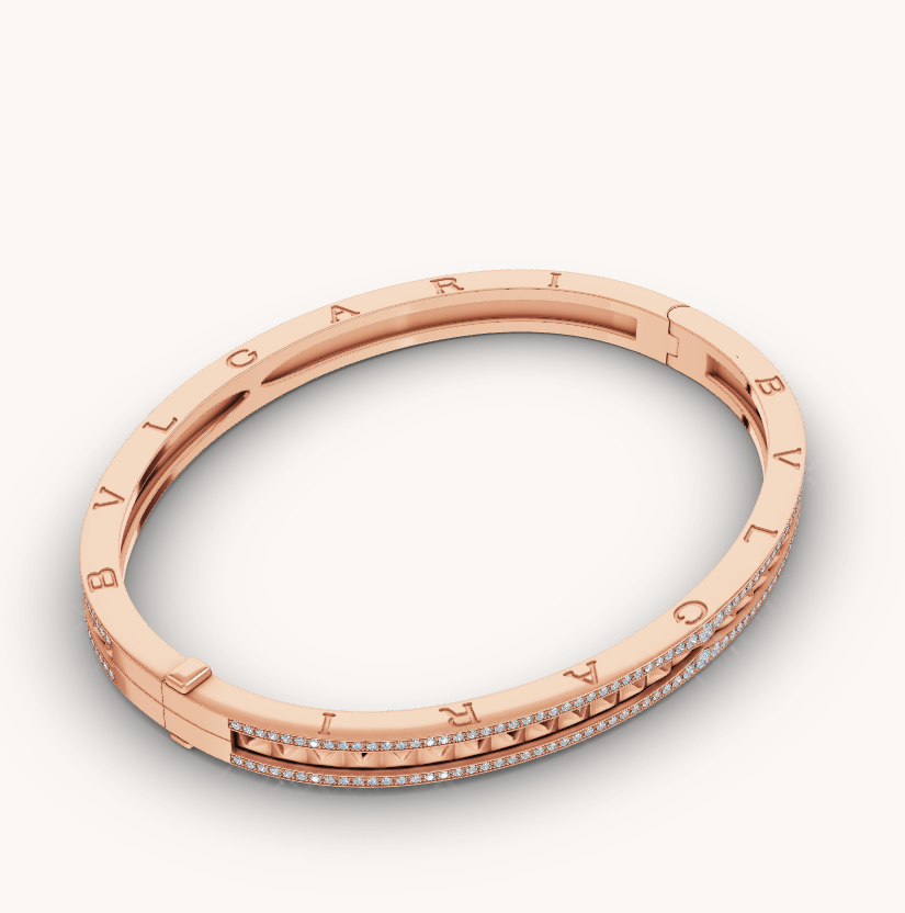 [Lucas Jewelry]ZERO 1 SPIRAL AND PAVED DIAMOND PINK GOLD BRACELET