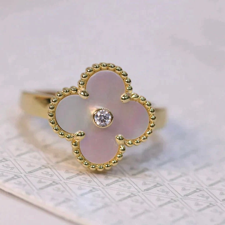 [Lucas Jewelry]CLOVER PINK MOP RING GOLD DIAMOND