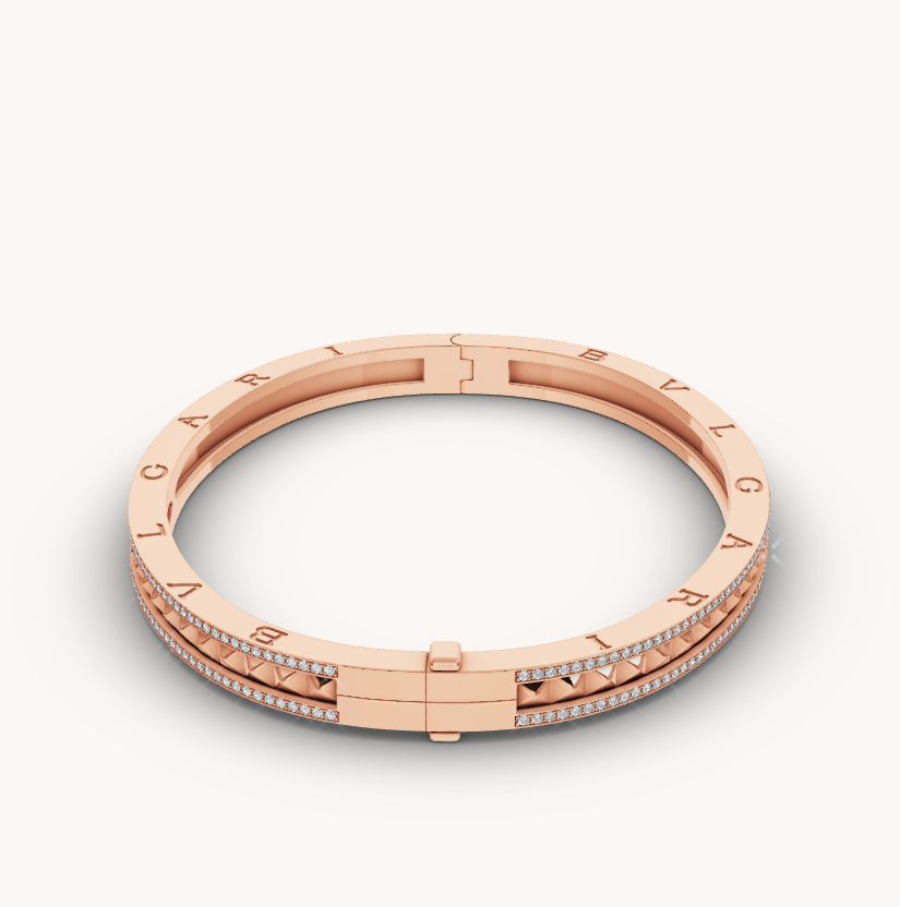 [Lucas Jewelry]ZERO 1 SPIRAL AND PAVED DIAMOND PINK GOLD BRACELET