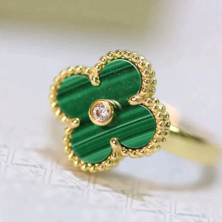 [Lucas Jewelry]CLOVER MALACHITE RING GOLD DIAMOND