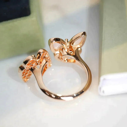 [Lucas Jewelry]TWIN BUTTERFLY DIAMOND MOP RING