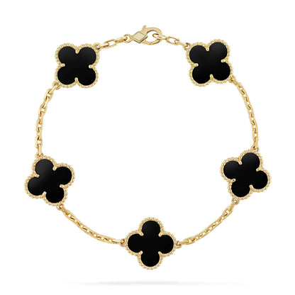 [Lucas Jewelry]CLOVER  5 MOTIFS BLACK ONYX BRACELET