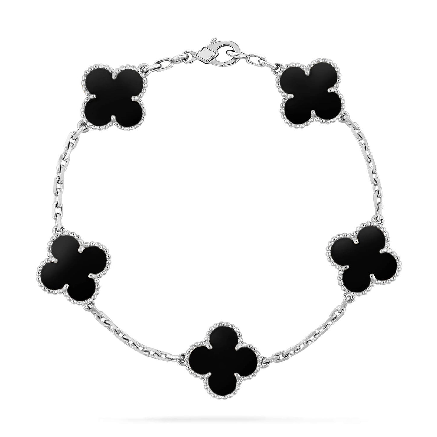 [Lucas Jewelry]CLOVER 5 MOTIF ONYXS  BRACELET SILVER