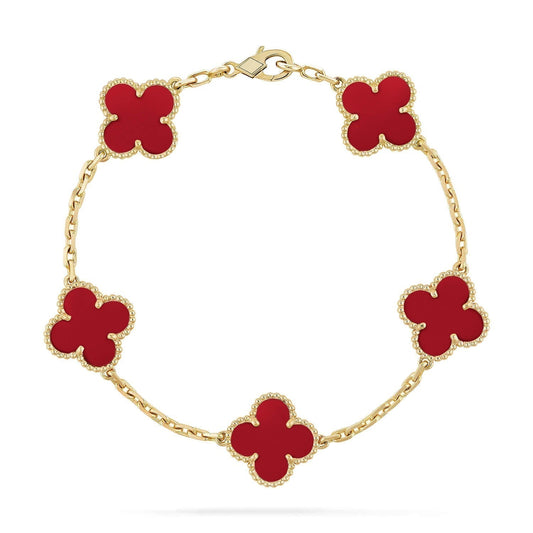 [Lucas Jewelry]CLOVER 5 MOTIFS RED AGATE  BRACELET