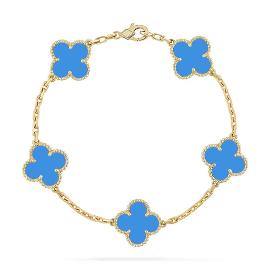 [Lucas Jewelry]CLOVER 5 MOTIFS BLUE AGATE BRACELET