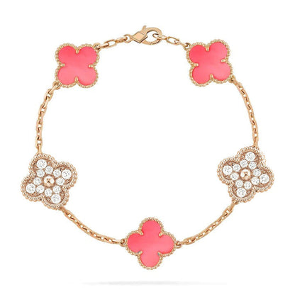 [Lucas Jewelry]CLOVER 5 MOTIF DIAMOND PINK MOP PINK GOLD BRACELET