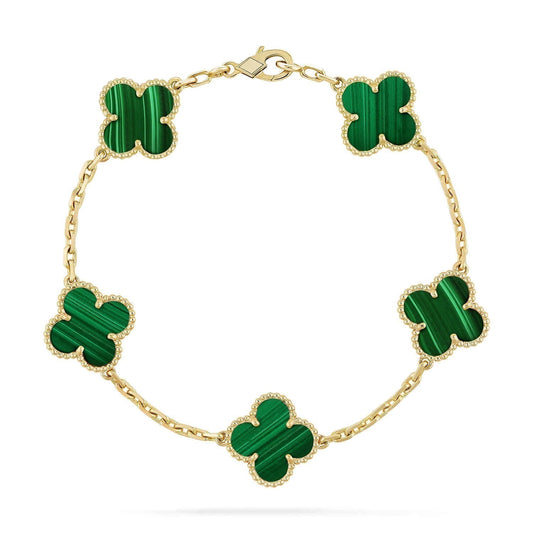 [Lucas Jewelry]CLOVER 5 MOTIFS MALACHITE BRACELET