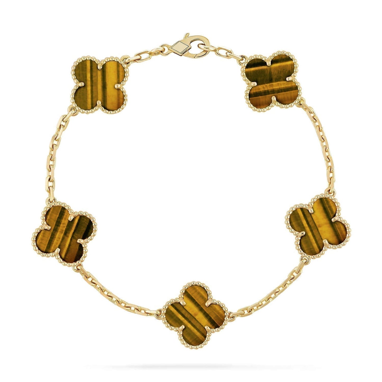 [Lucas Jewelry]CLOVER  5 MOTIFS TIGER EYE BRACELET