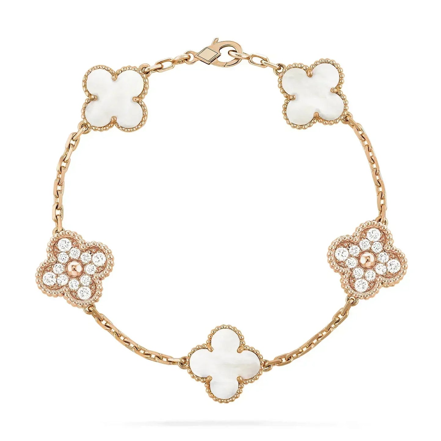 [Lucas Jewelry]CLOVER BRACELET 5 MOTIF WHITE MOP DIAMOND