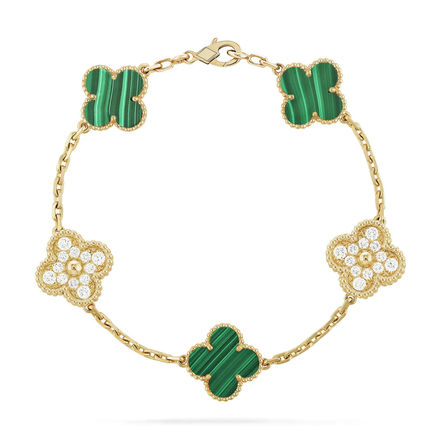 [Lucas Jewelry]CLOVER  5 MOTIF MALACHITE DIAMOND BRACELET