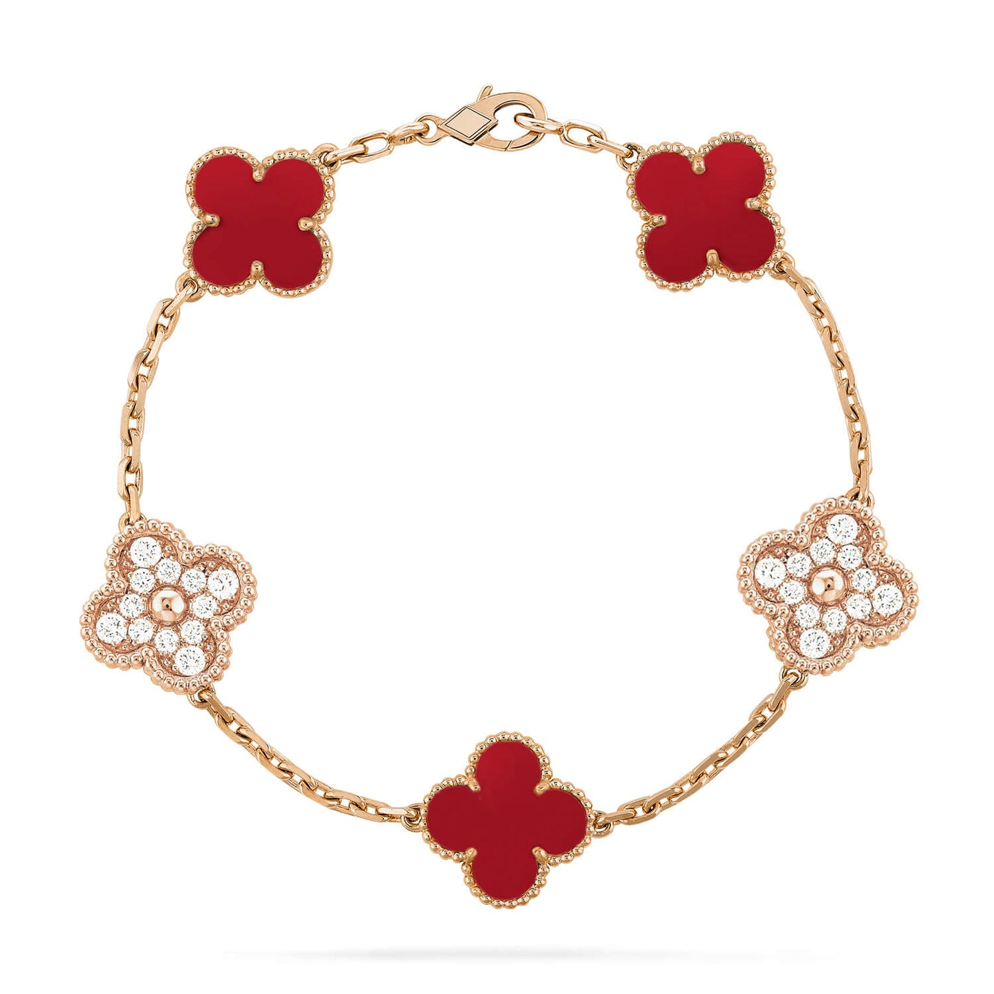 [Lucas Jewelry]CLOVER 5 MOTIFS CARNELIAN DIAMOND BRACELET